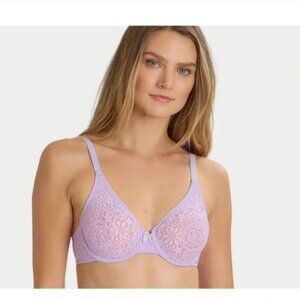 WACOAL Halo Lace Underwire Bra 34D Purple Unlined Sheer Lingerie Women Lacey